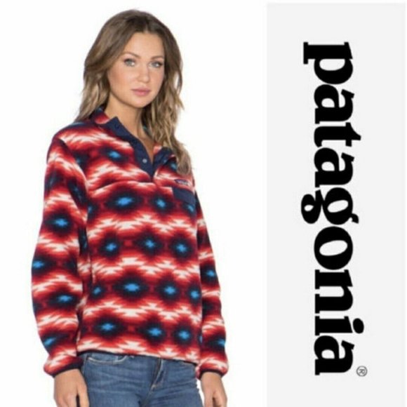 Patagonia Jackets & Blazers - Patagonia Women’s Wild Desert Synchilla Snap T Fleece Pullover Red Aztec Print M